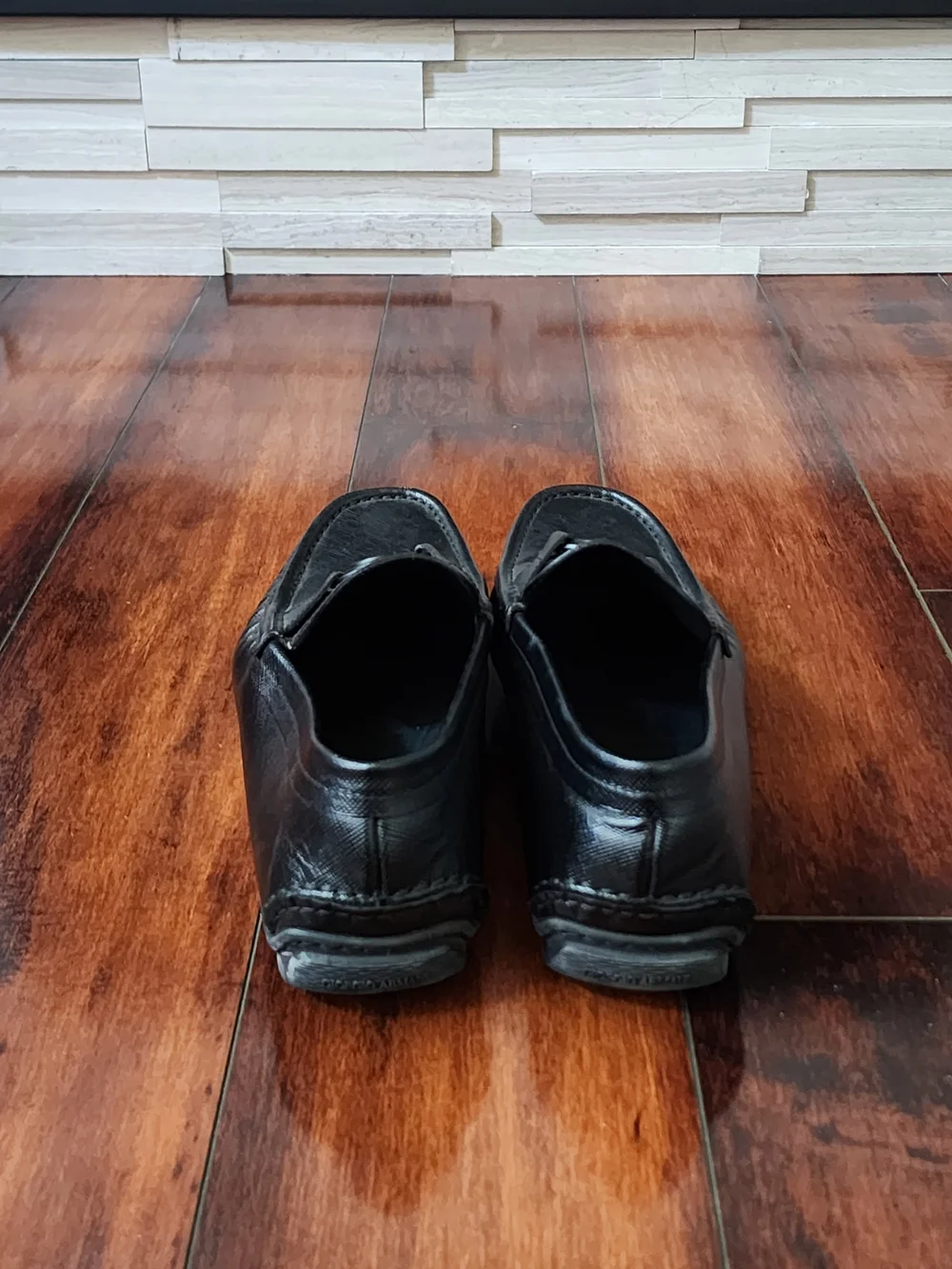 Giorgio Armani Black Leather Logo Driver Loafers Men's Size 8